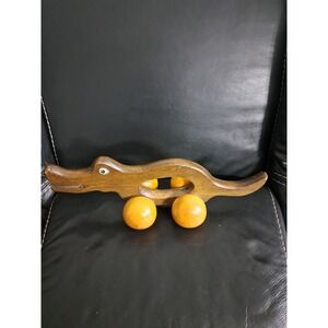 Vintage Dark Wood Alligator Rolling Toy Large‎ Ball Wheels